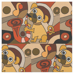 Funny Pug Spelling Saxophone Abstract Fabric Stof