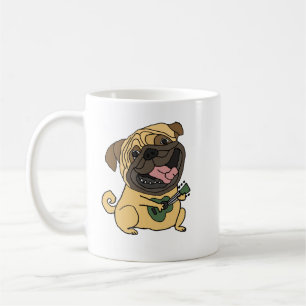 Funny Pug Spelling Ukulele Cartoon Koffiemok