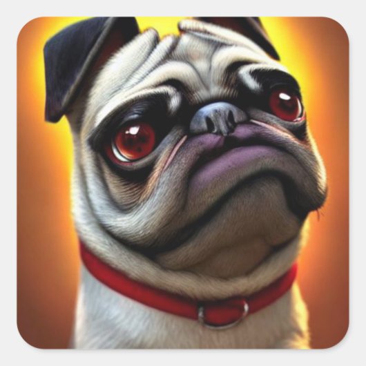 Funny Pug Square Sticker (Voorkant)