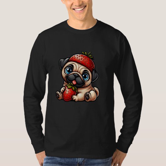 Funny Pug Strawberry Fruit Cartoon T-shirt (Voorkant)