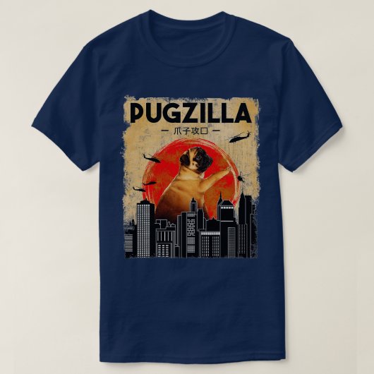 Funny Pug Tshirt Pugzilla Tshirt Funny Dog Puggiga (Design voorkant)