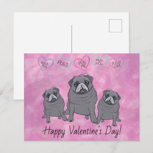 Funny Pug Valentijn Briefkaart (Voorkant / Achterkant)