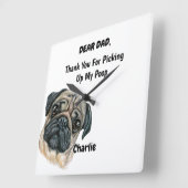Funny Pug Waterverf Canine Art Vierkante Klok (Hoek)