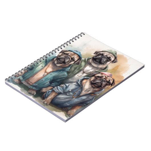 Funny Pug Waterverf Kunst Notitieboek (Linkerzijde)
