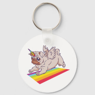 Funny PUG wil een unicorn Cute Rainbow Dog worden Sleutelhanger