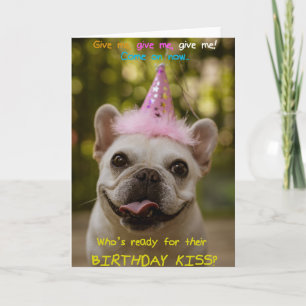 Funny Pug with Party Pet Birthday Wenskaart  Kaart