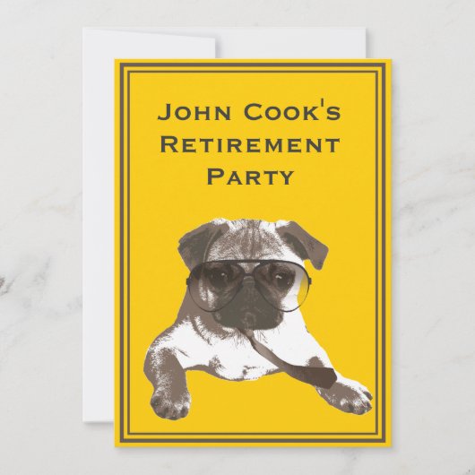 Funny Pug with Stropdas Retirement Party Invitatio Kaart (Voorkant)