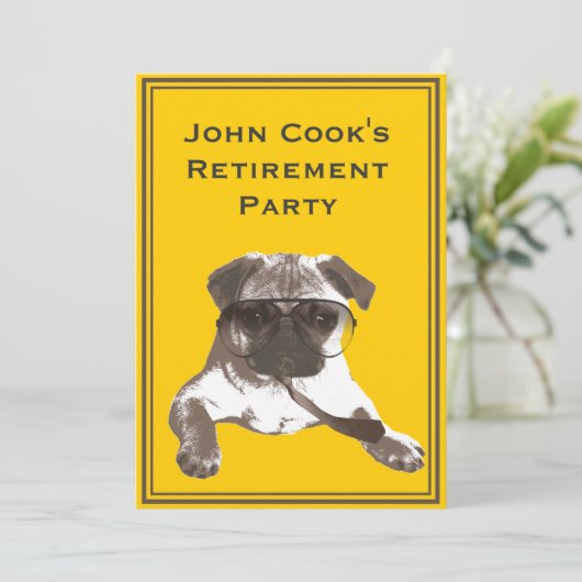 Funny Pug with Stropdas Retirement Party Invitatio Kaart (Staand voorkant)