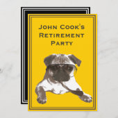 Funny Pug with Stropdas Retirement Party Invitatio Kaart (Voorkant / Achterkant)