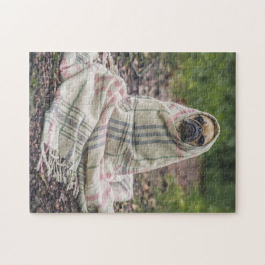Funny Pug Wrapped in Blanket Legpuzzel (Horizontaal)