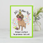 Funny Puggle Dog Donuts Birthday Party Kaart (Staand voorkant)