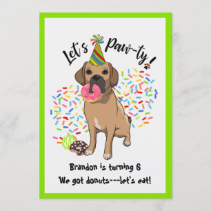 Funny Puggle Dog Donuts Birthday Party Kaart
