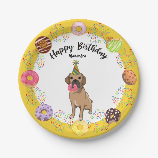 Funny Puggle Dog Donuts Birthday Party Papieren Bordje (Voorkant)