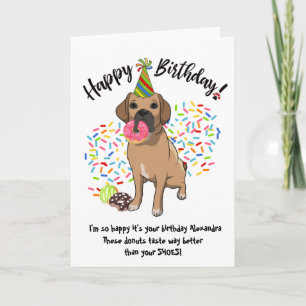 Funny Puggle Pet Dog Birthday Card Donuts
