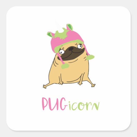 Funny Pugicorn Unicorn Pug Vierkante Sticker (Voorkant)