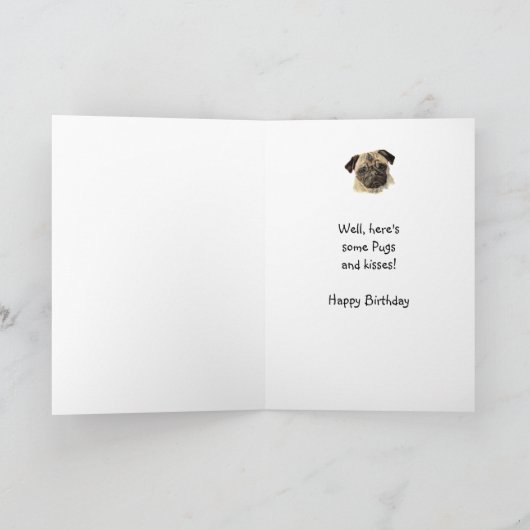 Funny Pugs & Kisses Birthday Pug, Pet Dog Kaart (Binnen)