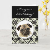 Funny Pugs & Kisses Birthday Pug, Pet Dog Kaart (Gele Bloem)