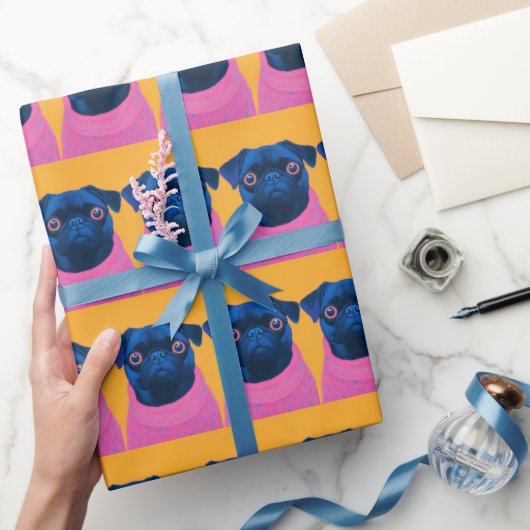 Funny Pugs Sinaasappel en roze Cadeaupapier (Geschenken)