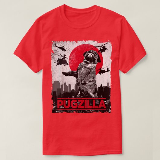Funny Pugzilla Pug Dog T-shirt (Design voorkant)