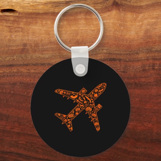 Funny Pumpkin Airplane Candy Halloween Mens Womens Sleutelhanger (Voorkant)