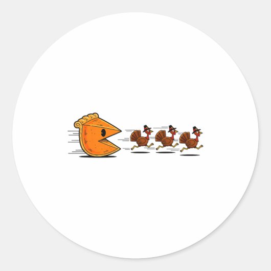 Funny Pumpkin E Chasing Turkey Gobble Fall Thanksg Ronde Sticker (Voorkant)