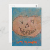 Funny Pumpkin Happy Halloween Kinder Art Waterverf Briefkaart (Voorkant / Achterkant)