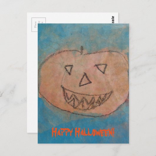 Funny Pumpkin Happy Halloween Kinder Art Waterverf Briefkaart (Voorkant / Achterkant)