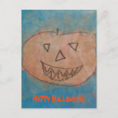 Funny Pumpkin Happy Halloween Kinder Art Waterverf Briefkaart (Voorkant)