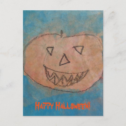 Funny Pumpkin Happy Halloween Kinder Art Waterverf Briefkaart (Voorkant)