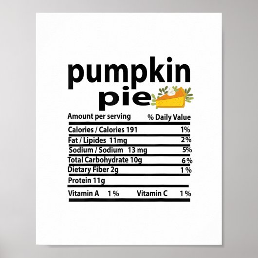 Funny Pumpkin Pie Nutrition Fact for Thanksgiving Poster (Voorkant)