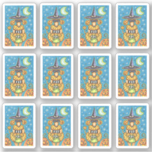 FUNNY PUMPKIN POODLE IN HALLOWEEN WITCH COSTUME STICKER