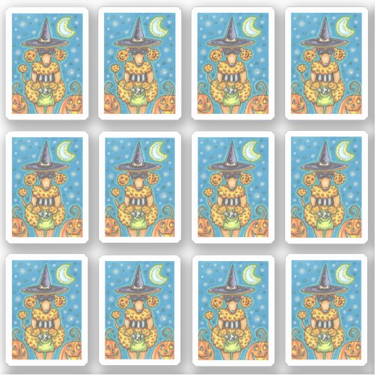 FUNNY PUMPKIN POODLE IN HALLOWEEN WITCH COSTUME STICKER (Voorkant)