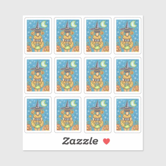 FUNNY PUMPKIN POODLE IN HALLOWEEN WITCH COSTUME STICKER (Vel)