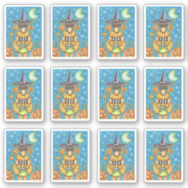 FUNNY PUMPKIN POODLE IN HALLOWEEN WITCH COSTUME STICKER