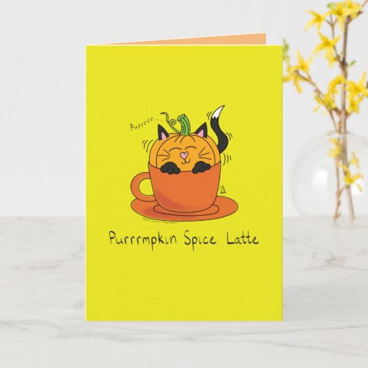 Funny Pumpkin Spice Latte Kitty Cat Coffee Kaart (Gele Bloem)