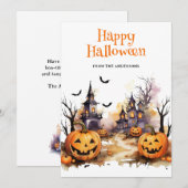 Funny Pumpkins Waterverf Happy Halloween Kaart (Voorkant / Achterkant)