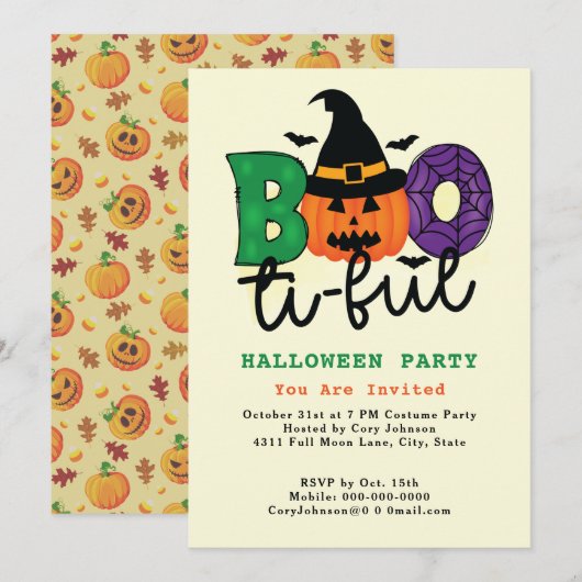 Funny Pun Boo ti ful Beauful Halloween Party Kaart (Voorkant / Achterkant)