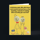 Funny Pun Cantaloupe Happy Birthday Kaart<br><div class="desc">Als je dus een jong meloenskoppel in liefde bent, kan je een bruiloft hebben als je watermeloenen bent, maar je hebt beperkingen als je met je genetica niet kunt elopen. Geen Las Vegas-weekendplechtigheid voor dit koppel, maar misschien een Europese reis en een cruise op de Rind River? Geniet alsjeblieft van...</div>