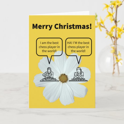 Funny Pun Chess Nuts Boasting Kerstmis Kaart (Gele Bloem)
