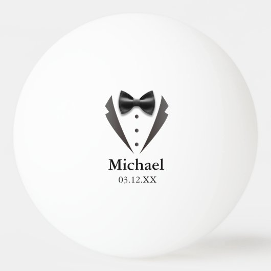 Funny Pun Groom Bow Stropdas Naam Bruiloft Datum Pingpongbal (Achterkant)