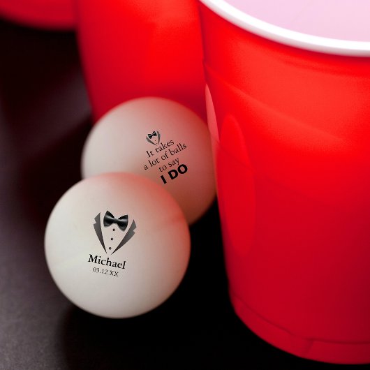 Funny Pun Groom Bow Stropdas Naam Bruiloft Datum Pingpongbal