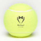 Funny Pun Groom Bow Stropdas Naam Bruiloft Datum Tennisballen (Achterkant)