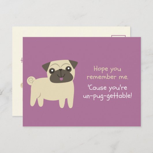 Funny Pun - Paarse Pug geïllustreerd Briefkaart (Voorkant / Achterkant)