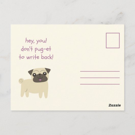 Funny Pun - Paarse Pug geïllustreerd Briefkaart (Achterkant)