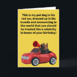 Funny Pun Red Car Pet Treatment Happy Birthday Kaart<br><div class="desc">We zouden allemaal willen denken dat onze verjaardagen speciale gelegenheden zijn,  die veel fanatisme en hoopla verdienen. Ik hoop dat ze het doorgewinterde rode tapijt uitrollen ter ere van uw jaarlijkse viering! Geniet alsjeblieft van deze grappige gefeliciteerde verjaardagskaart!</div>