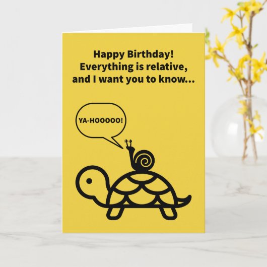 Funny Pun Snail Riding Turtle Relative Birthday Kaart (Gele Bloem)