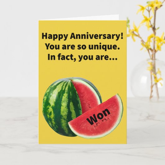Funny Pun Won in een Melon Happy Jubileum Kaart (Gele Bloem)