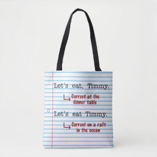 Funny Punctuation Grammar   Laten we Eat Timmy ete Tote Bag