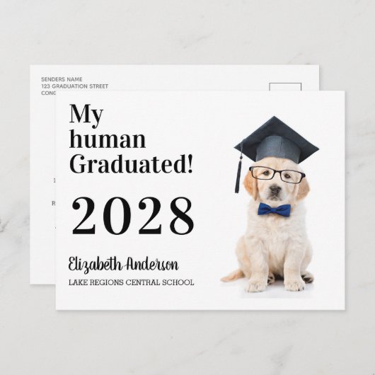 Funny Puppy Afstuderen Graduation Party  Uitnodiging Briefkaart (Voorkant / Achterkant)