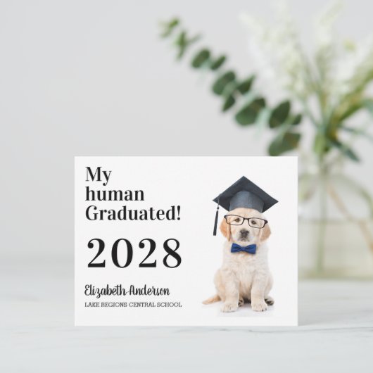 Funny Puppy Afstuderen Graduation Party  Uitnodiging Briefkaart (Staand voorkant)